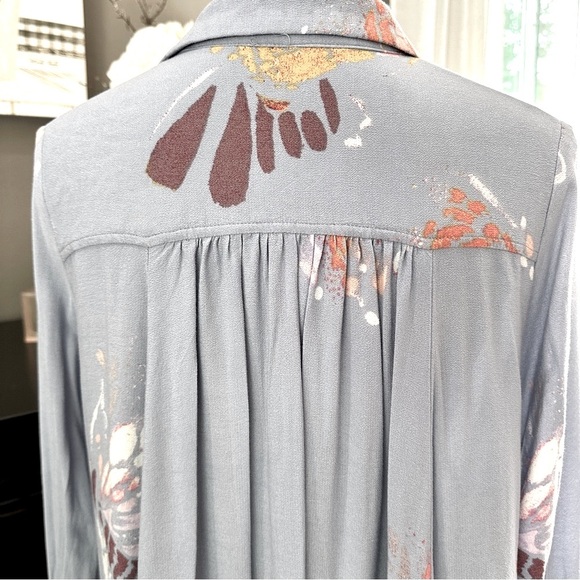 Free People Painted Meadow Tunic Dress Boho Floral Button Cuff - Size Small - Picture 7 of 16